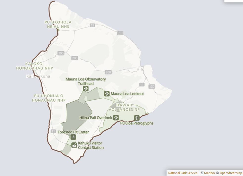 Ala Kahakai Trail Map on Hawaiʻi Island including national parks 